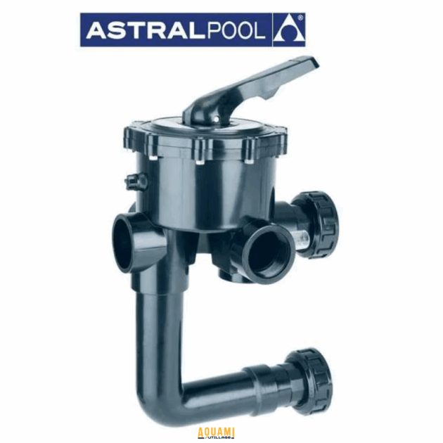 Vanne multivoies 2 positions AstralPool en plastique renforcé, poignée ergonomique, pour filtre à sable piscine.