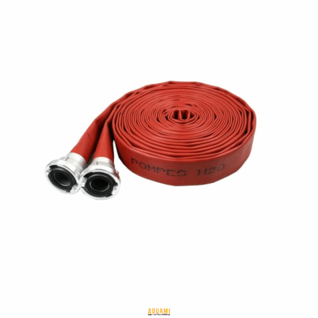 Tuyau incendie plat avec raccords symétriques – diamètres 50 à 100 mm pour usage intensif.