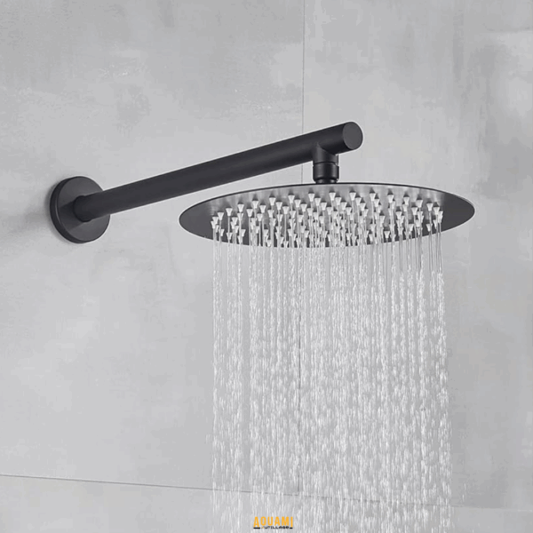 Pommeau de douche effet pluie – large tête ronde pour jet doux et homogène.