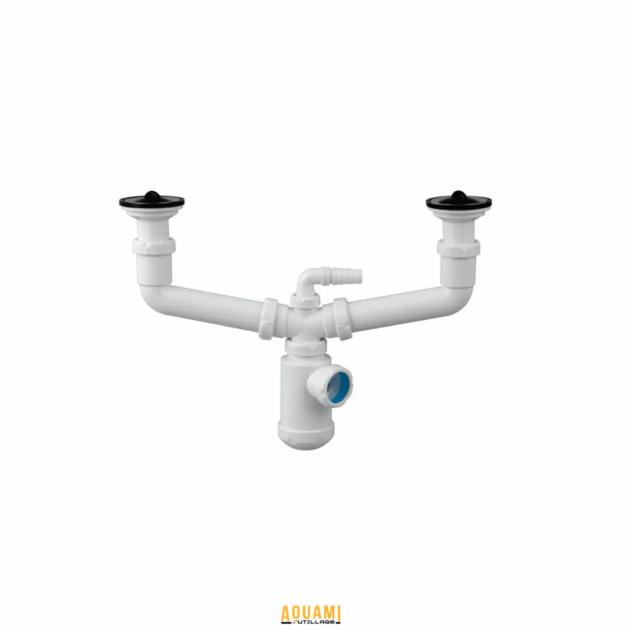 Siphon double AB JIMTEN S40 pour évier double cuve – évacuation sanitaire