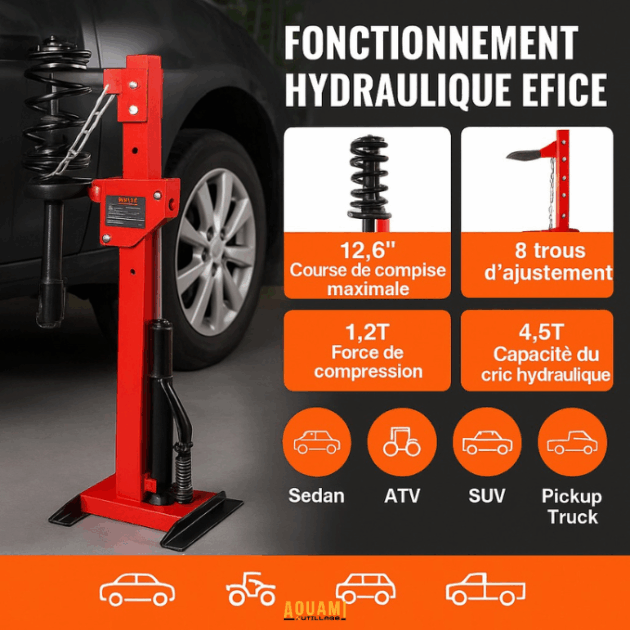 Compresseur à ressort hydraulique 1000KG – outil professionnel pour pressage et assemblage de pièces lourdes