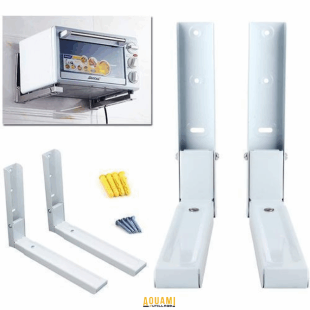 Support micro-ondes blanc 40kg max – Ajustable 355-450mm pour cuisine