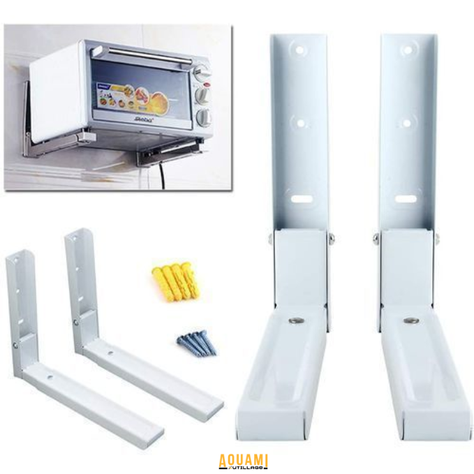 Support micro-ondes blanc 40kg max – Ajustable 355-450mm pour cuisine