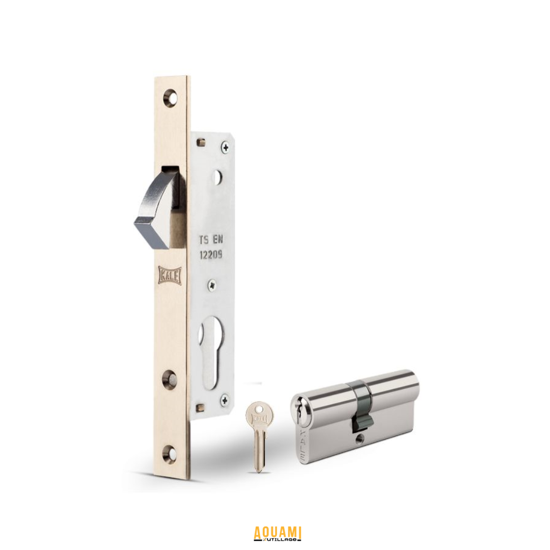 Serrure encastrée aluminium pour porte coulissante avec cylindre