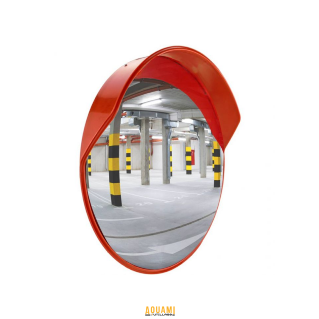 Miroir de sécurité convexe diamètre 60 cm avec cadre orange pour parkings, routes et zones industrielles – Vision large anti-collision