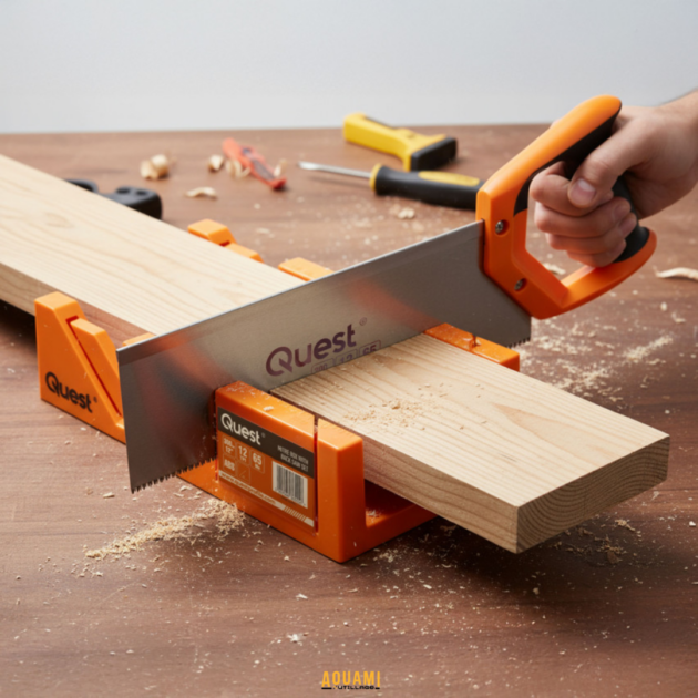 Scie à bois 300 mm avec boîte à onglet pour coupes précises à 45° et 90°