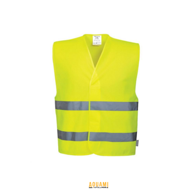 Gilet de signalisation haute visibilité avec bandes réfléchissantes pour chantier, route et travaux professionnels.