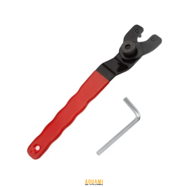 Clé meuleuse ajustable 115 mm / 230 mm en acier pour serrage et desserrage rapide des disques de meuleuse.