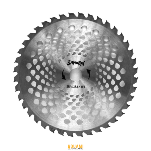 Disque 60 dents monté sur débroussailleuse
