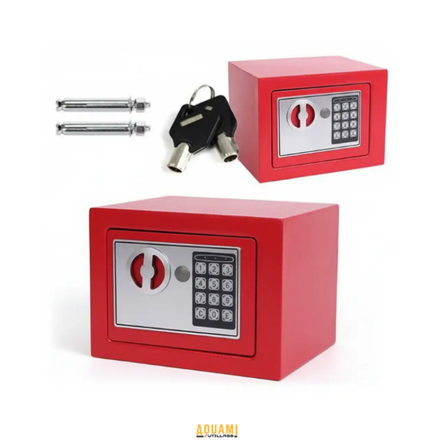 Coffre-fort PT 17x23 cm noir blanc rouge sécurisé en acier renforcé