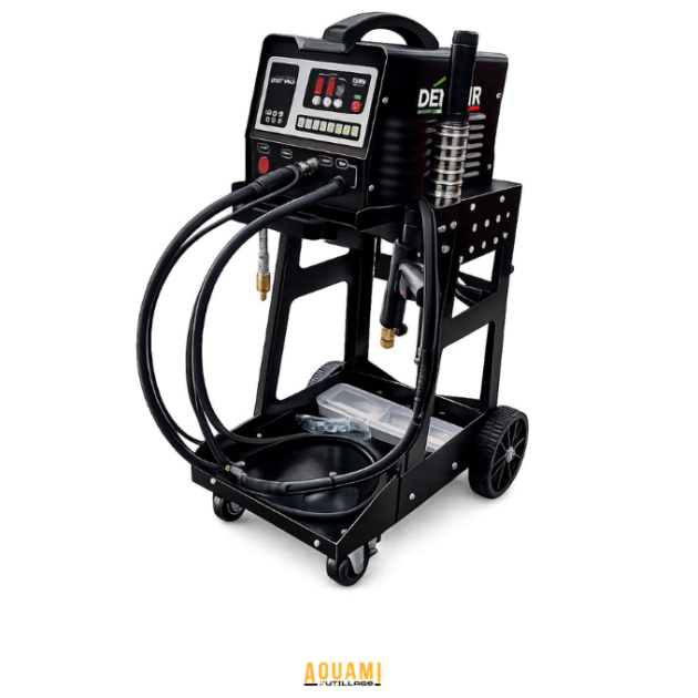 Poste tire-bosse avec chariot et accessoires pour carrosserie automobile