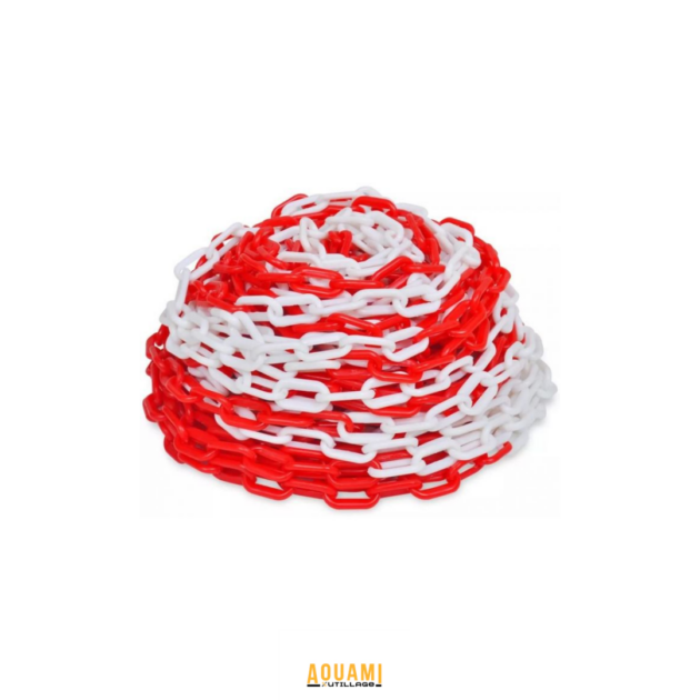 Chaîne plastique de signalisation rouge et blanc 6 mm et 8 mm longueur 25 m