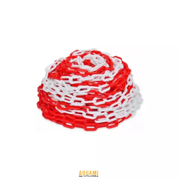 Chaîne plastique de signalisation rouge et blanc 6 mm et 8 mm longueur 25 m